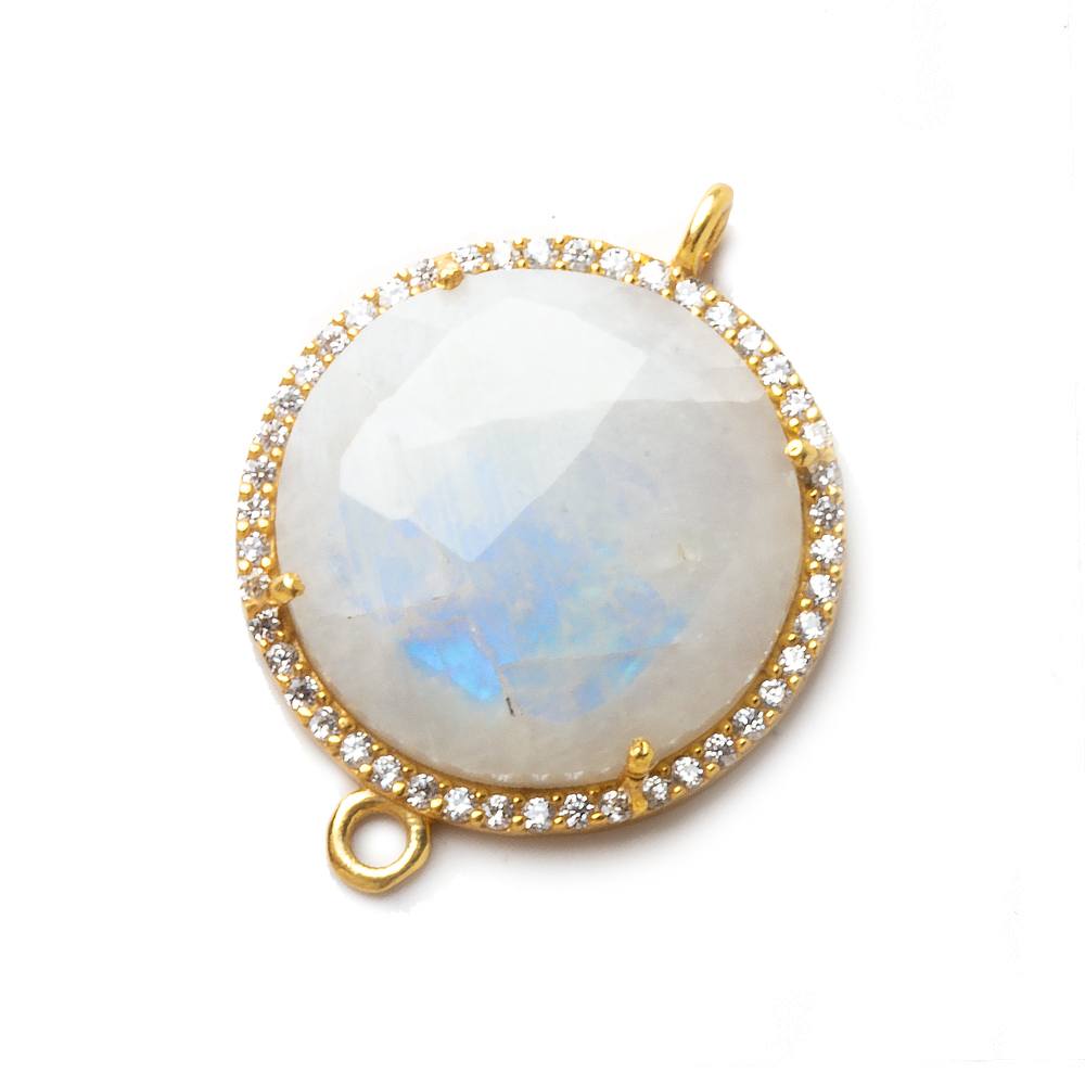 22mm Vermeil CZ Bezel Rainbow Moonstone Coin Connector 1 piece (ONLINE ORDER ONLY)