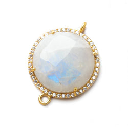 22mm Vermeil CZ Bezel Rainbow Moonstone Coin Connector 1 piece (ONLINE ORDER ONLY)