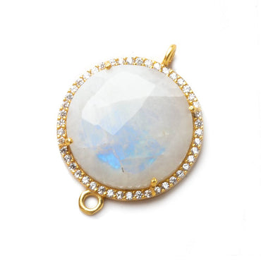 22mm Vermeil CZ Bezel Rainbow Moonstone Coin Connector 1 piece (ONLINE ORDER ONLY)