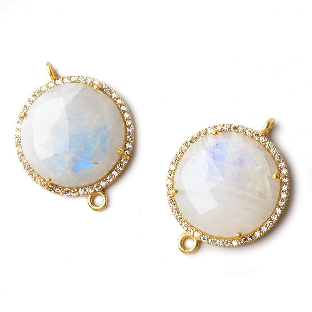 22mm Vermeil CZ Bezel Rainbow Moonstone Coin Connector 1 piece (ONLINE ORDER ONLY)