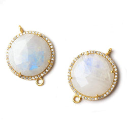 22mm Vermeil CZ Bezel Rainbow Moonstone Coin Connector 1 piece (ONLINE ORDER ONLY)