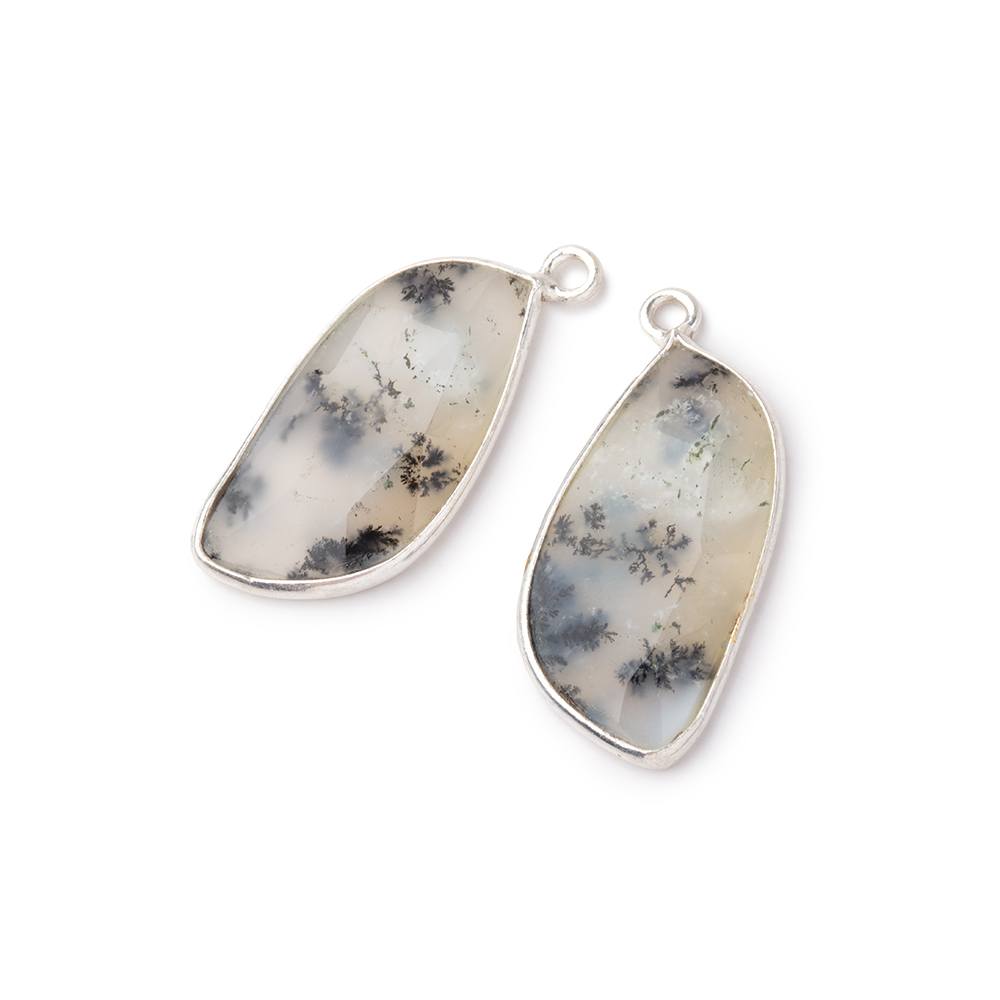 22x11.5mm .925 Silver Bezel Dendritic Opal Faceted Freeform Set of 2 Pendants (ONLINE ORDER ONLY)