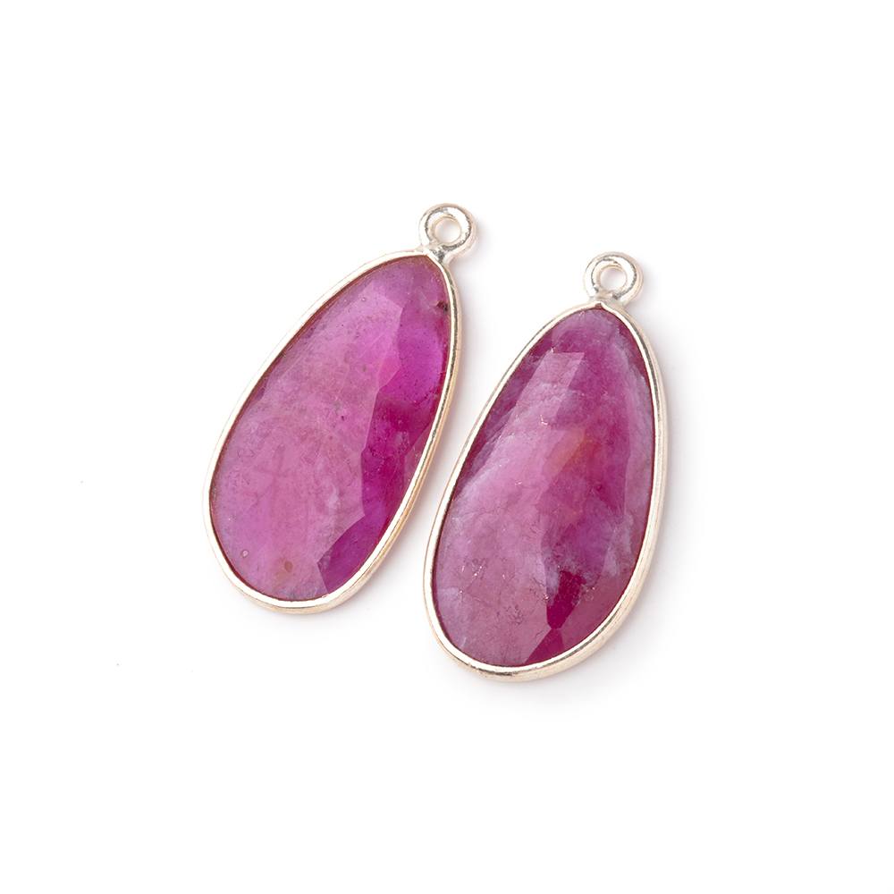 22x12mm .925 Silver Bezel Ruby Faceted Freeform Set of 2 Pendants (ONLINE ORDER ONLY)