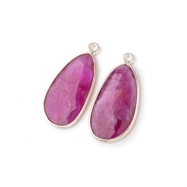22x12mm .925 Silver Bezel Ruby Faceted Freeform Set of 2 Pendants (ONLINE ORDER ONLY)