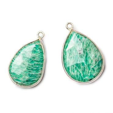 22x13mm Sterling Silver Bezeled Amazonite Faceted Pear Focal Bead 1 piece (ONLINE ORDER ONLY)