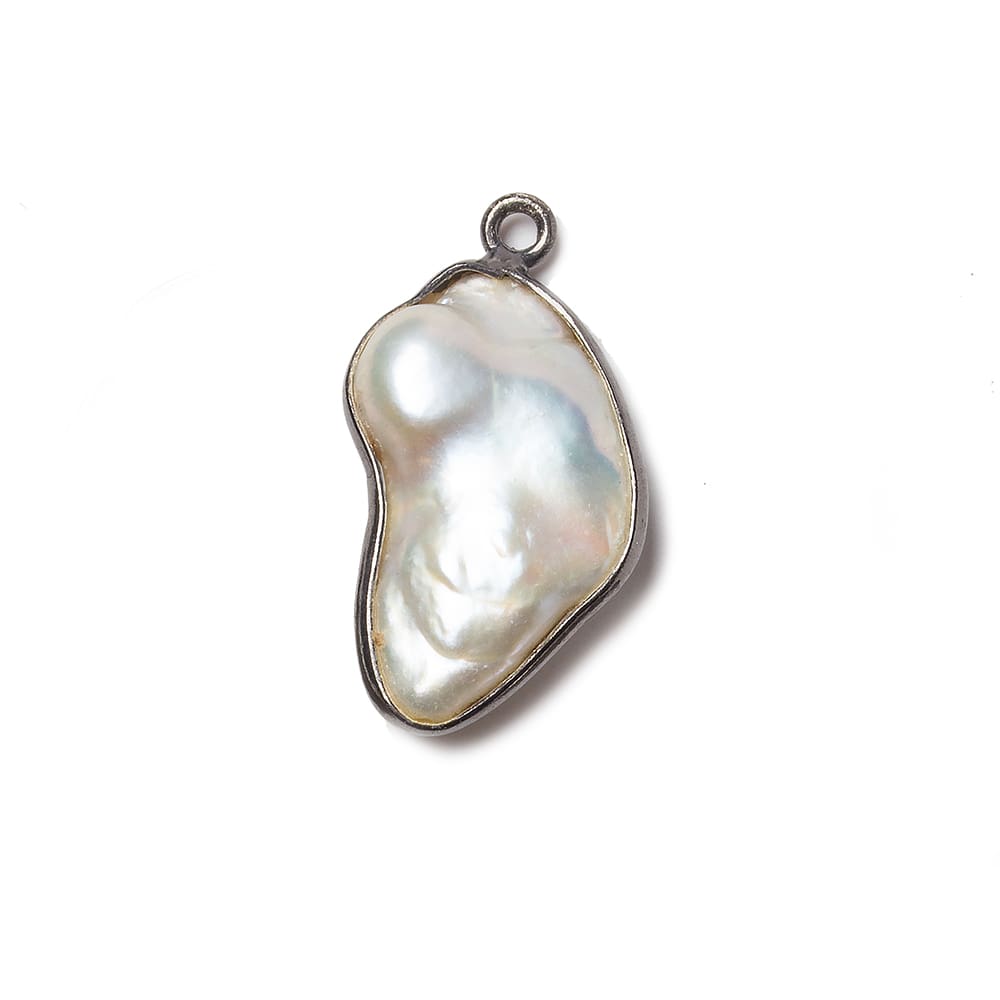 22x14mm Black Gold Bezeled Rose' White Keshi Pearl Pendant 1 piece (ONLINE ORDER ONLY)