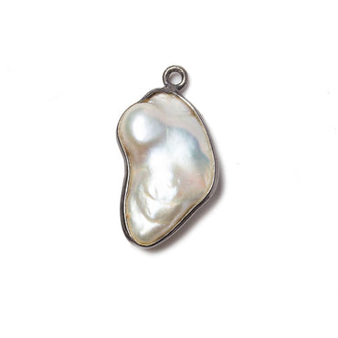 22x14mm Black Gold Bezeled Rose' White Keshi Pearl Pendant 1 piece (ONLINE ORDER ONLY)