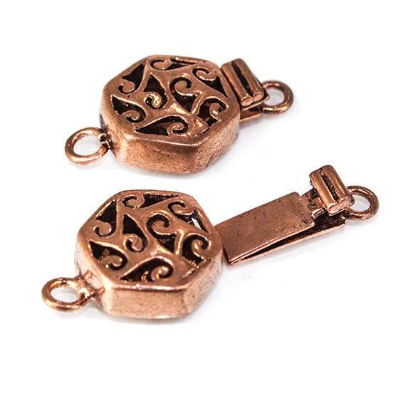 22x14x5mm Copper Hexagon Box Clasp with Scroll Design (ONLINE ORDER ONLY)