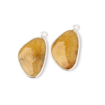 22x15mm .925 Silver Bezel Yellow Beryl Faceted Freeform Pendants Set of 2 pieces (ONLINE ORDER ONLY)
