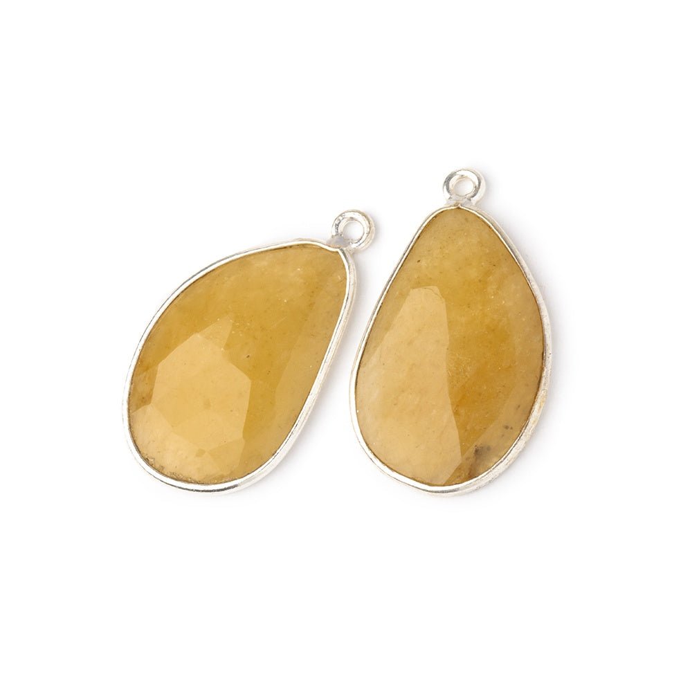 22x15mm .925 Silver Bezel Yellow Beryl Faceted Freeform Set of 2 Pendants (ONLINE ORDER ONLY)