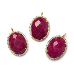 22x16.5mm Gold CZ Bezel & Dyed Ruby faceted oval Pendant 1 piece (ONLINE ORDER ONLY)