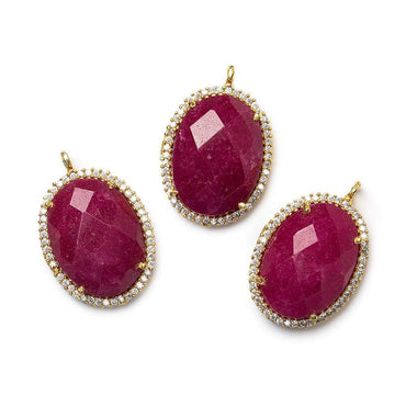 22x16.5mm Gold CZ Bezel & Dyed Ruby faceted oval Pendant 1 piece (ONLINE ORDER ONLY)