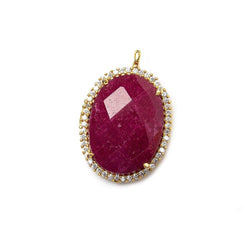 22x16.5mm Gold CZ Bezel & Dyed Ruby faceted oval Pendant 1 piece (ONLINE ORDER ONLY)