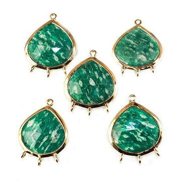 22x17mm Vermeil Bezeled Amazonite faceted heart 3 ring Pendant 1 piece (ONLINE ORDER ONLY)