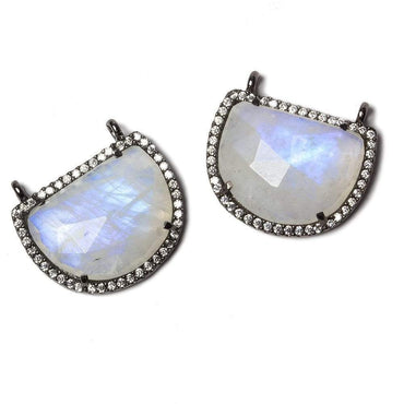 22x18mm Black Gold Bezel CZ & Rainbow Moonstone Half Moon East West Connector 1 focal bead (ONLINE ORDER ONLY)