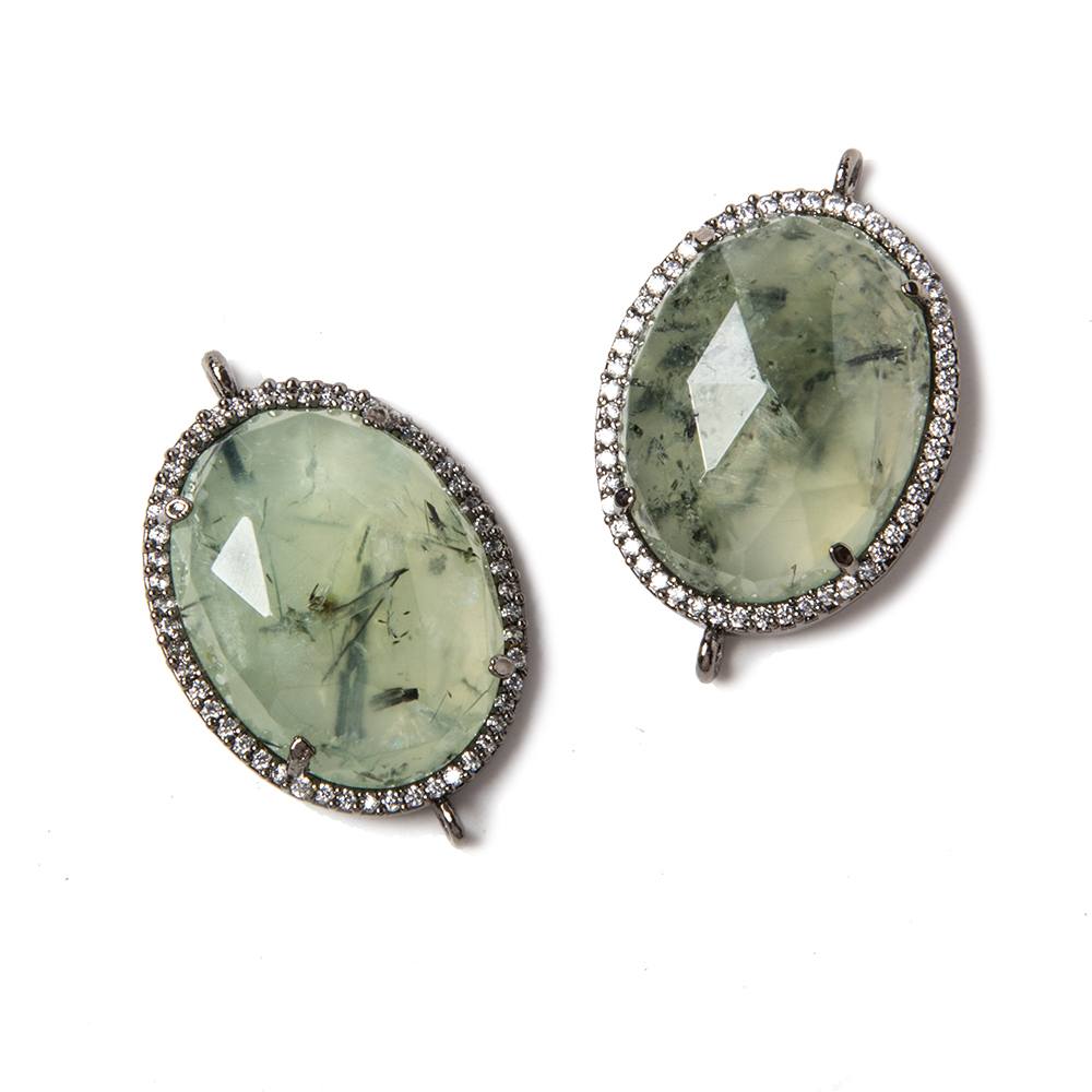 22x18mm Black Gold Bezeled White CZ & Dendritic Prehnite Oval Connector 1 pc (ONLINE ORDER ONLY)