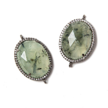 22x18mm Black Gold Bezeled White CZ & Dendritic Prehnite Oval Connector 1 pc (ONLINE ORDER ONLY)