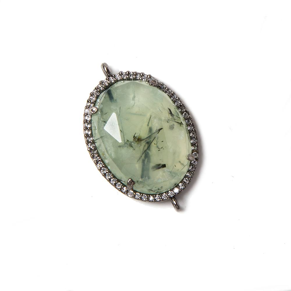 22x18mm Black Gold Bezeled White CZ & Dendritic Prehnite Oval Connector 1 pc (ONLINE ORDER ONLY)