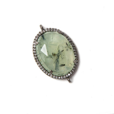 22x18mm Black Gold Bezeled White CZ & Dendritic Prehnite Oval Connector 1 pc (ONLINE ORDER ONLY)