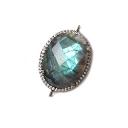 22x18mm Black Gold Bezeled White CZ & Labradorite Faceted Oval Connector 1 pc (ONLINE ORDER ONLY)
