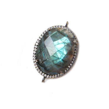 22x18mm Black Gold Bezeled White CZ & Labradorite Faceted Oval Connector 1 pc (ONLINE ORDER ONLY)