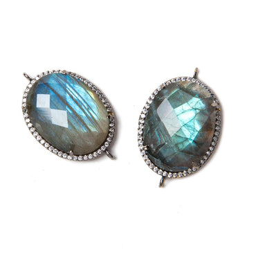 22x18mm Black Gold Bezeled White CZ & Labradorite Faceted Oval Connector 1 pc (ONLINE ORDER ONLY)