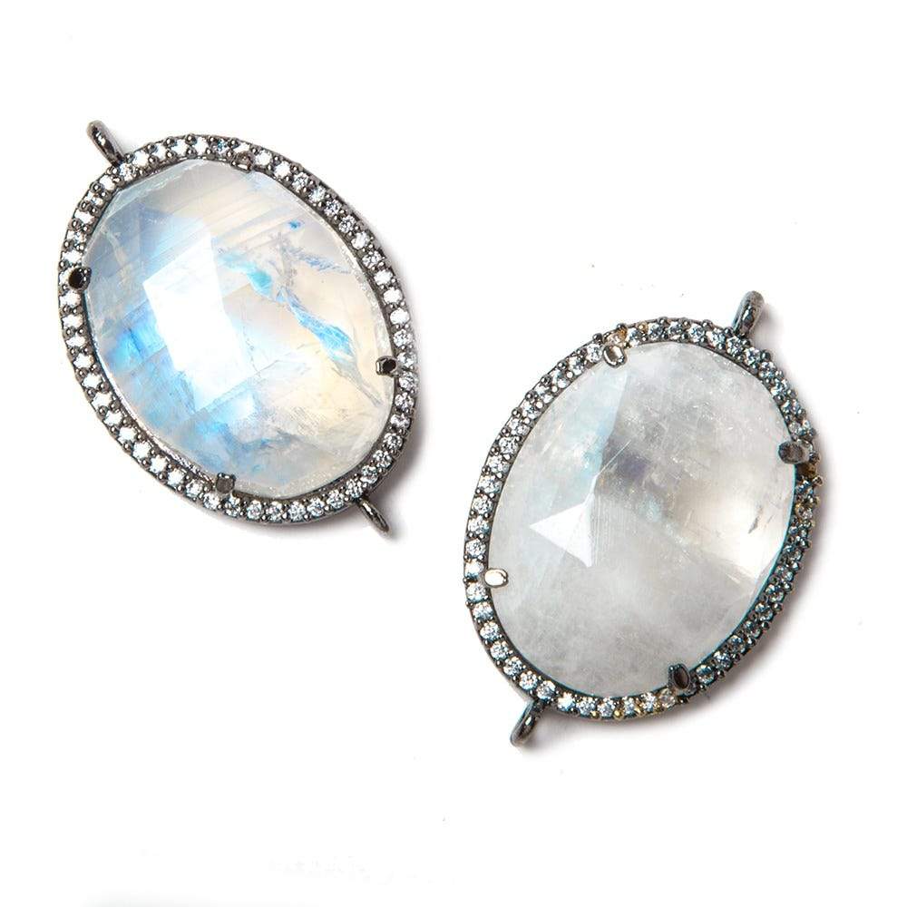 22x18mm Black Gold Bezeled White CZ & Rainbow Moonstone Oval Connector 1 pc (ONLINE ORDER ONLY)