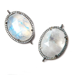 22x18mm Black Gold Bezeled White CZ & Rainbow Moonstone Oval Connector 1 pc (ONLINE ORDER ONLY)