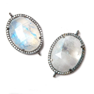 22x18mm Black Gold Bezeled White CZ & Rainbow Moonstone Oval Connector 1 pc (ONLINE ORDER ONLY)
