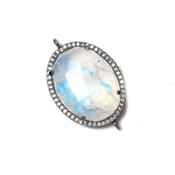 22x18mm Black Gold Bezeled White CZ & Rainbow Moonstone Oval Connector 1 pc (ONLINE ORDER ONLY)