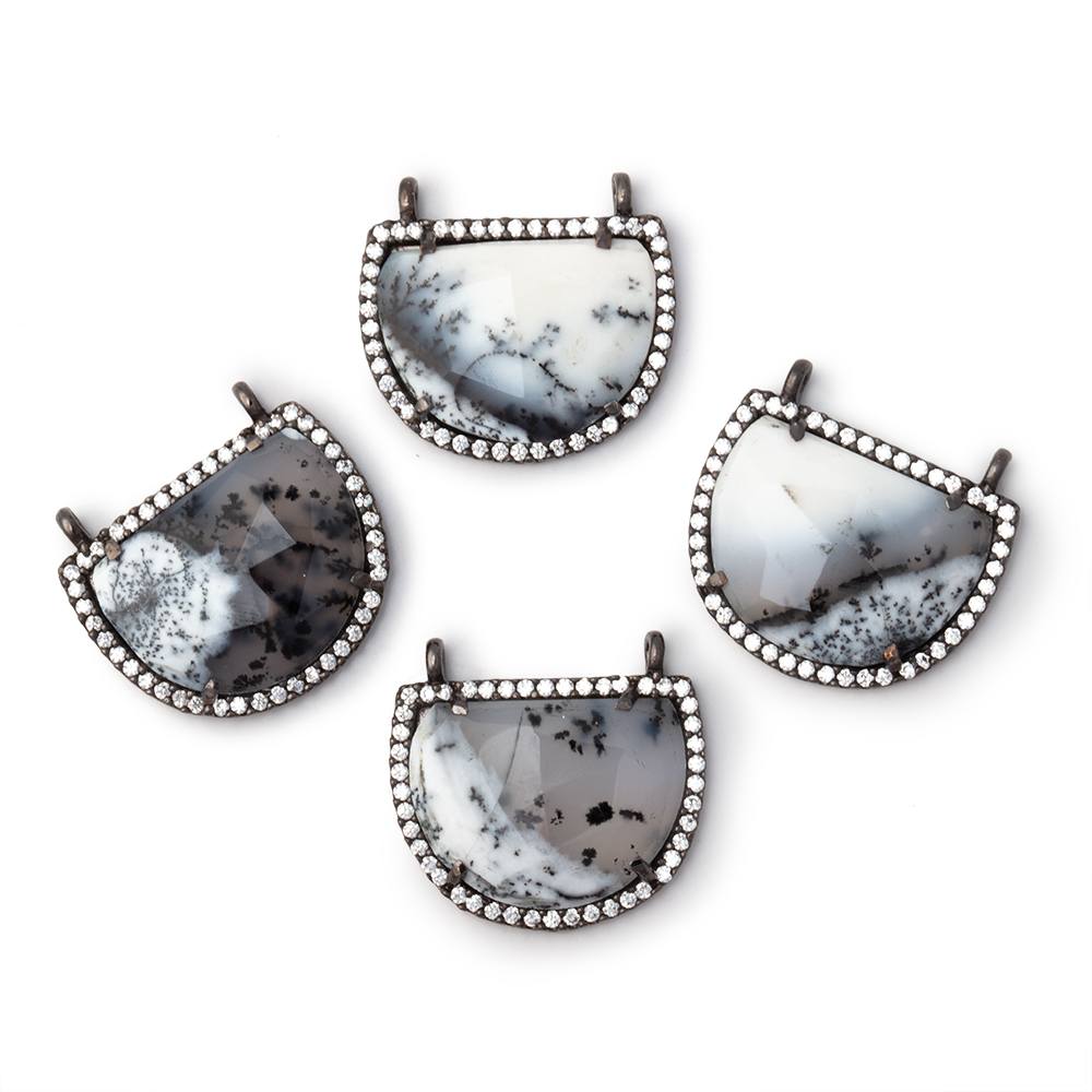 22x18mm Black Gold CZ Bezel Dendritic Opal Half Moon 1 Connector (ONLINE ORDER ONLY)