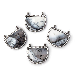 22x18mm Black Gold CZ Bezel Dendritic Opal Half Moon 1 Connector (ONLINE ORDER ONLY)