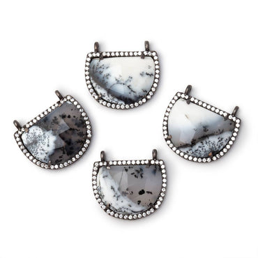 22x18mm Black Gold CZ Bezel Dendritic Opal Half Moon 1 Connector (ONLINE ORDER ONLY)