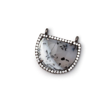 22x18mm Black Gold CZ Bezel Dendritic Opal Half Moon 1 Connector (ONLINE ORDER ONLY)