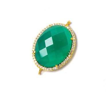 22x18mm Vermeil Bezeled White CZ & Green Onyx Oval Connector 1 pc (ONLINE ORDER ONLY)