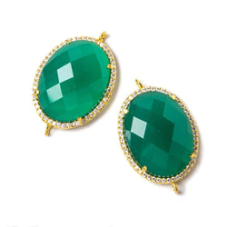 22x18mm Vermeil Bezeled White CZ & Green Onyx Oval Connector 1 pc (ONLINE ORDER ONLY)