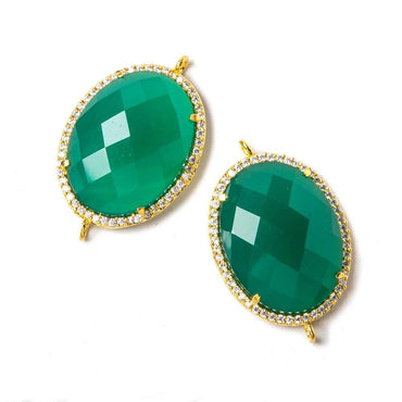 22x18mm Vermeil Bezeled White CZ & Green Onyx Oval Connector 1 pc (ONLINE ORDER ONLY)