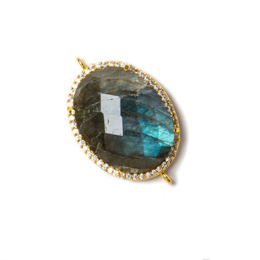 22x18mm Vermeil Bezeled White CZ & Labradorite Faceted Oval Connector 1 pc (ONLINE ORDER ONLY)
