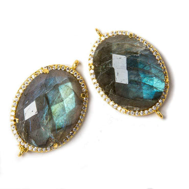 22x18mm Vermeil Bezeled White CZ & Labradorite Faceted Oval Connector 1 pc (ONLINE ORDER ONLY)