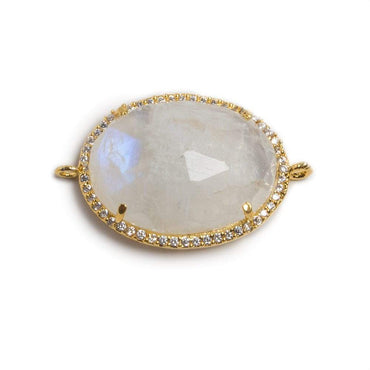 22x18mm Vermeil Bezeled White CZ & Rainbow Moonstone Oval Connector 1 pc (ONLINE ORDER ONLY)