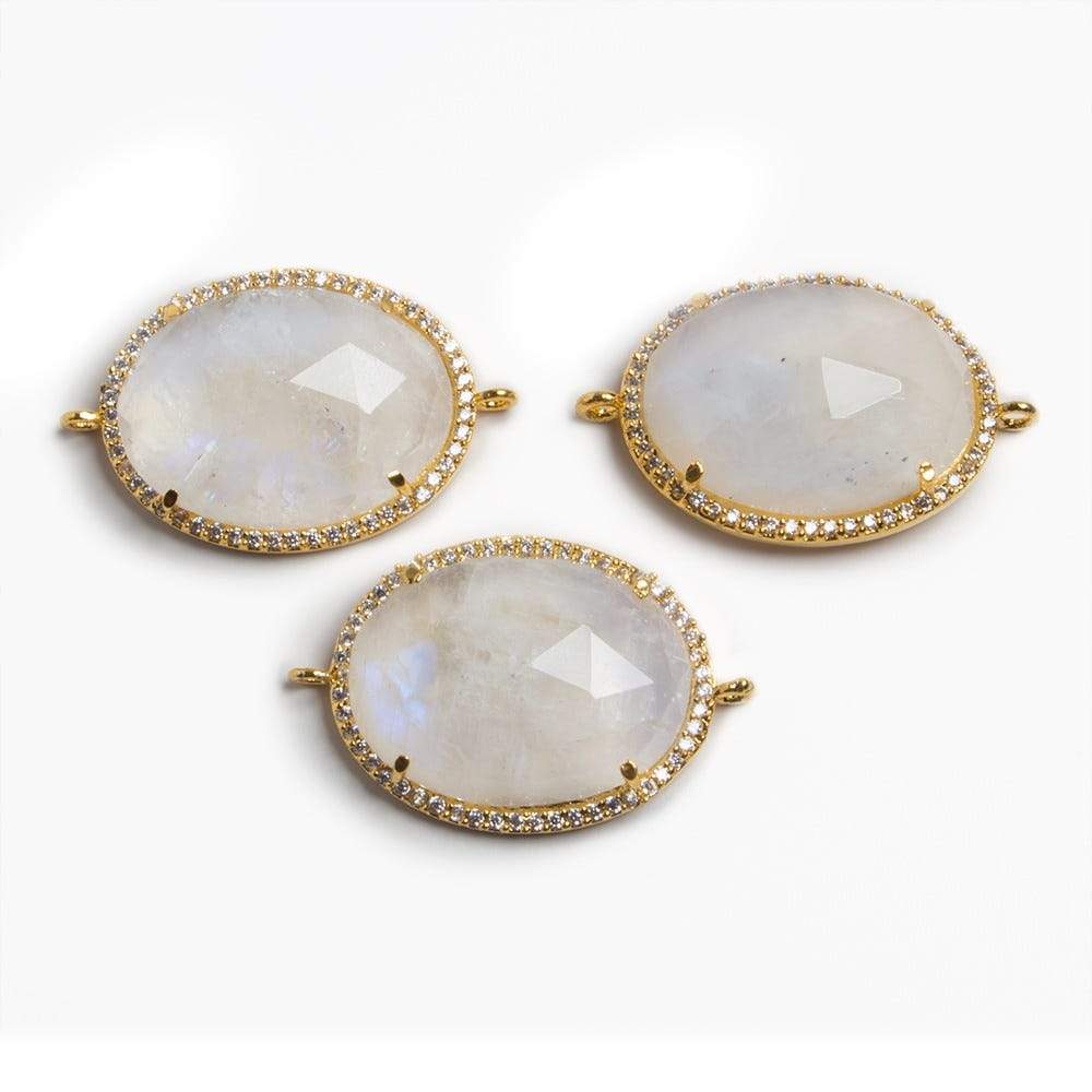 22x18mm Vermeil Bezeled White CZ & Rainbow Moonstone Oval Connector 1 pc (ONLINE ORDER ONLY)