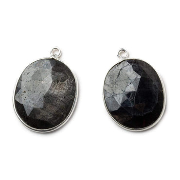 22x18mm Silver .925 Bezel Chocolate Sapphire faceted Oval Pendant Set of 2 pieces (ONLINE ORDER ONLY)