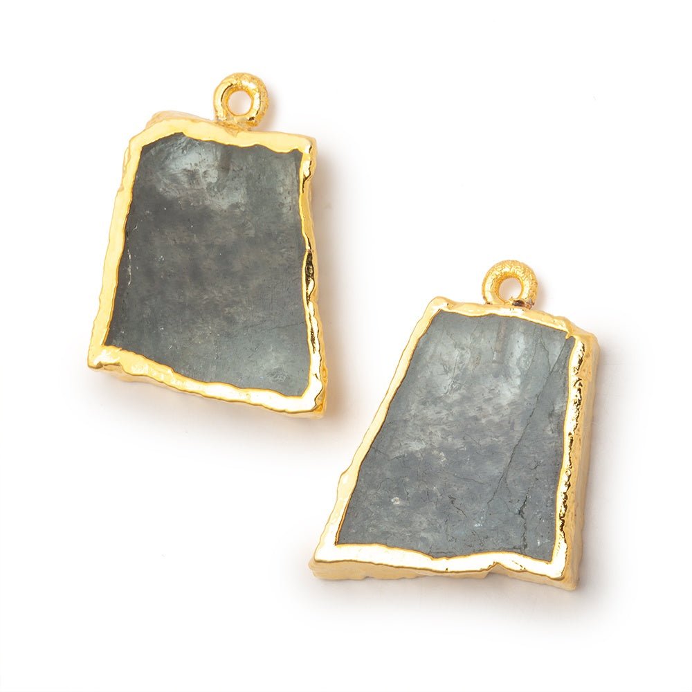 22x19mm Gold Leafed Moss Aquamarine Slice Pendant Focal Set of 2 (ONLINE ORDER ONLY)