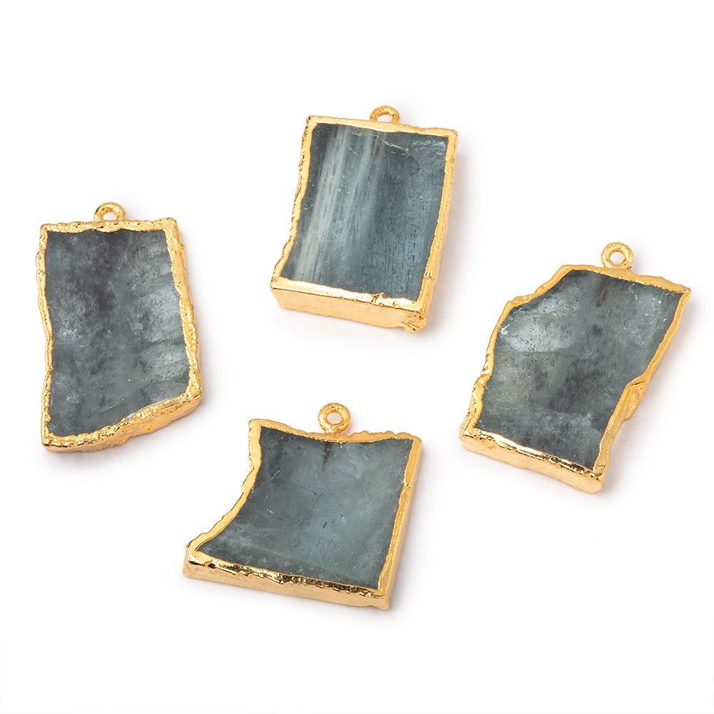 Gold Leafed Moss Aquamarine Slice Pendant Focal 1 piece (ONLINE ORDER ONLY)