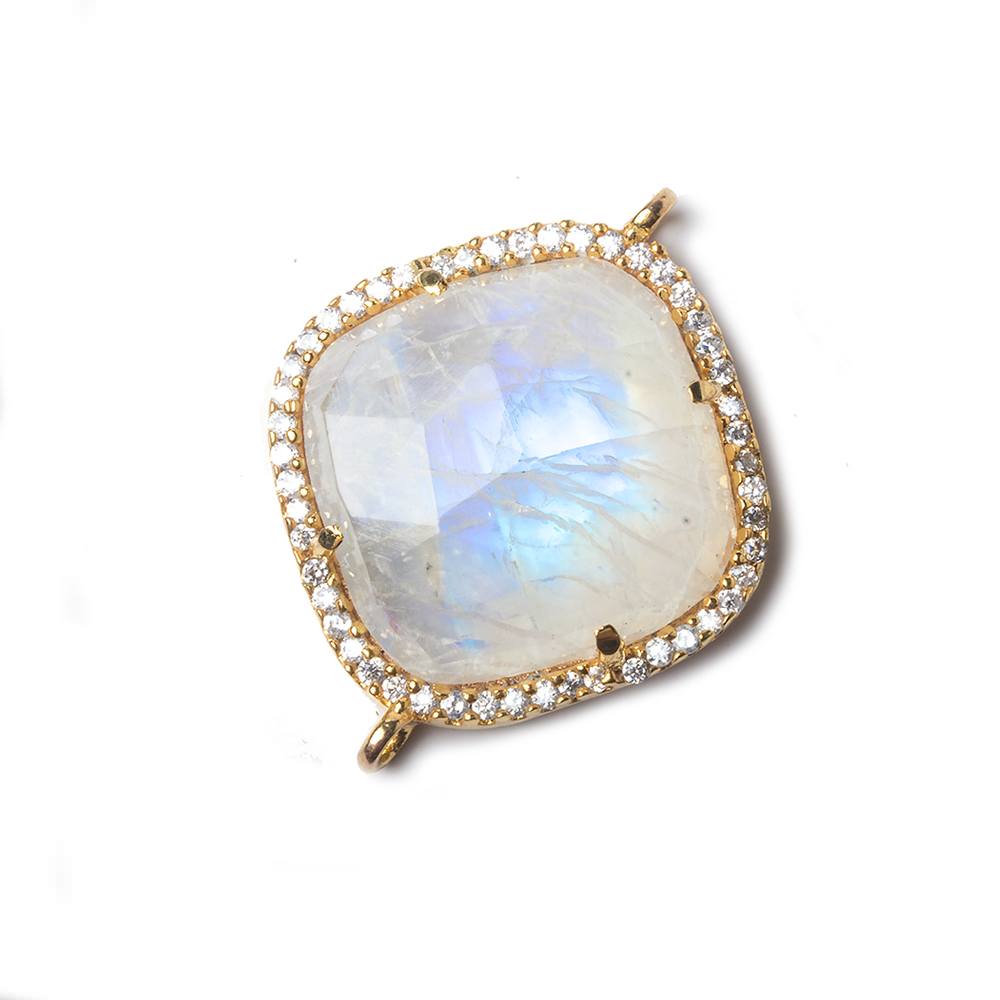 22x22mm Vermeil Bezeled CZ and Rainbow Moonstone Pillow Connector 1 piece (ONLINE ORDER ONLY)