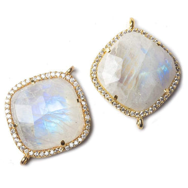 22x22mm Vermeil Bezeled CZ and Rainbow Moonstone Pillow Connector 1 piece (ONLINE ORDER ONLY)