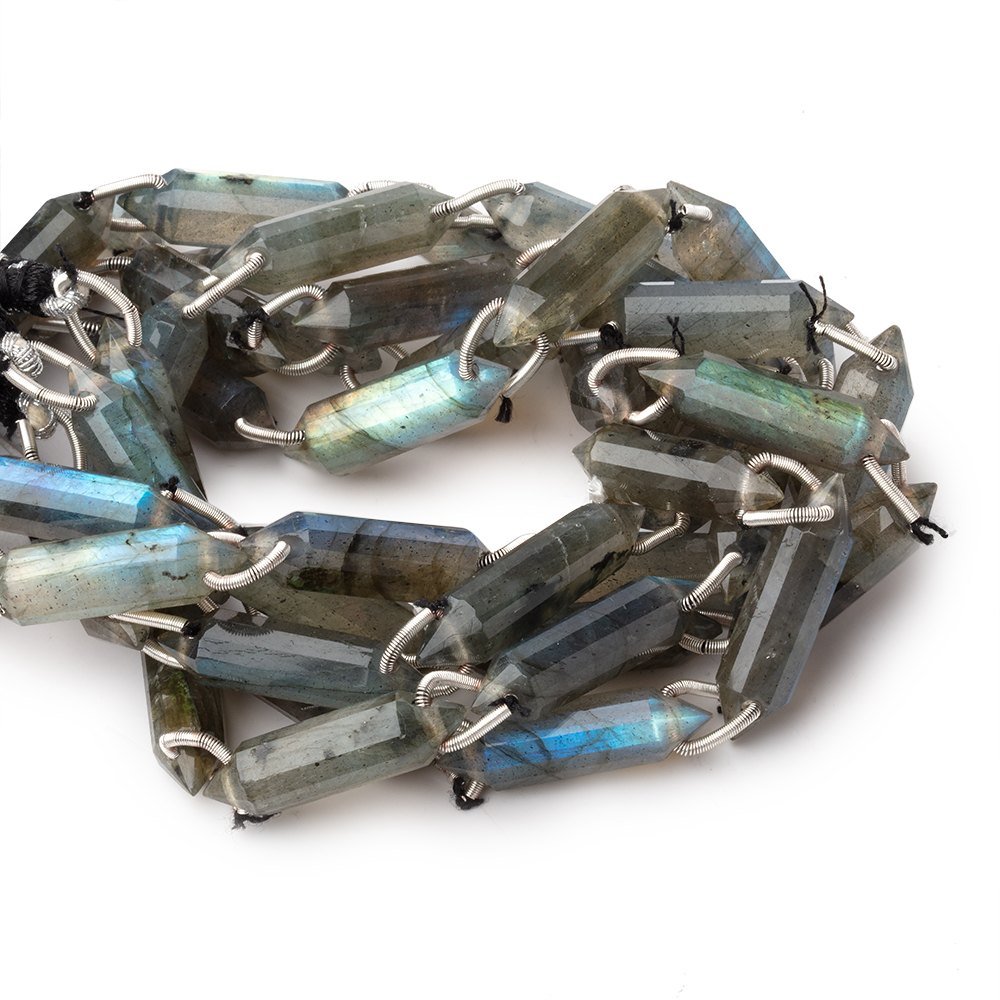 22x6mm Labradorite Double Terminated Point with Double Drill Holes 7 inch 8 Beads (ONLINE ORDER ONLY)