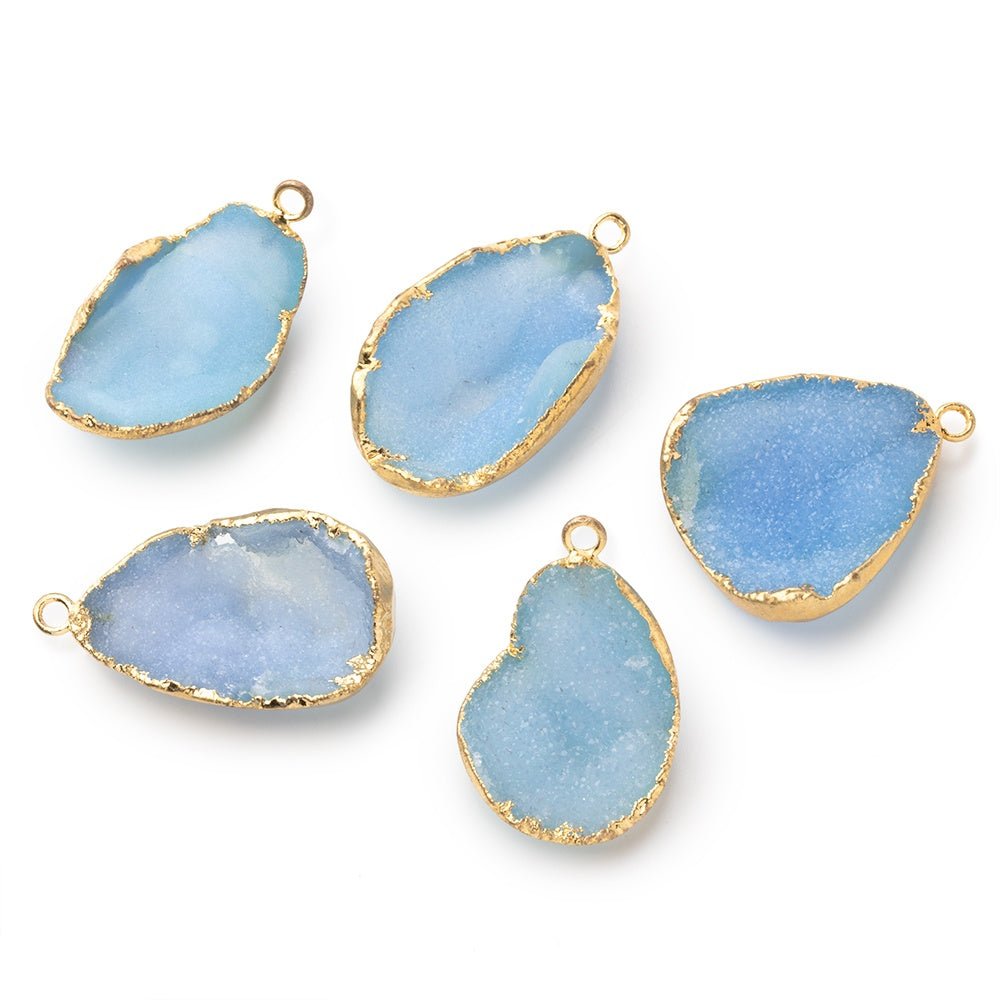 23-24mm Gold Leafed Santorini Blue Concave Drusy Pendant 1 focal piece (ONLINE ORDER ONLY)