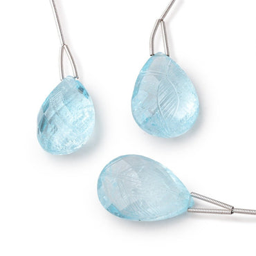 23-25mm Sky Blue Topaz Hand Carved Pear Focal Bead 1 piece (ONLINE ORDER ONLY)