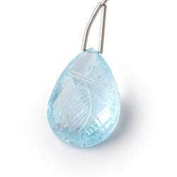 23-25mm Sky Blue Topaz Hand Carved Pear Focal Bead 1 piece (ONLINE ORDER ONLY)